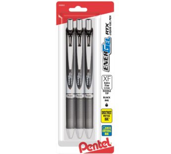 Pentel EnerGel RTX Pens, 0.3 mm, Needle Point, Black Ink, Pack Of 3