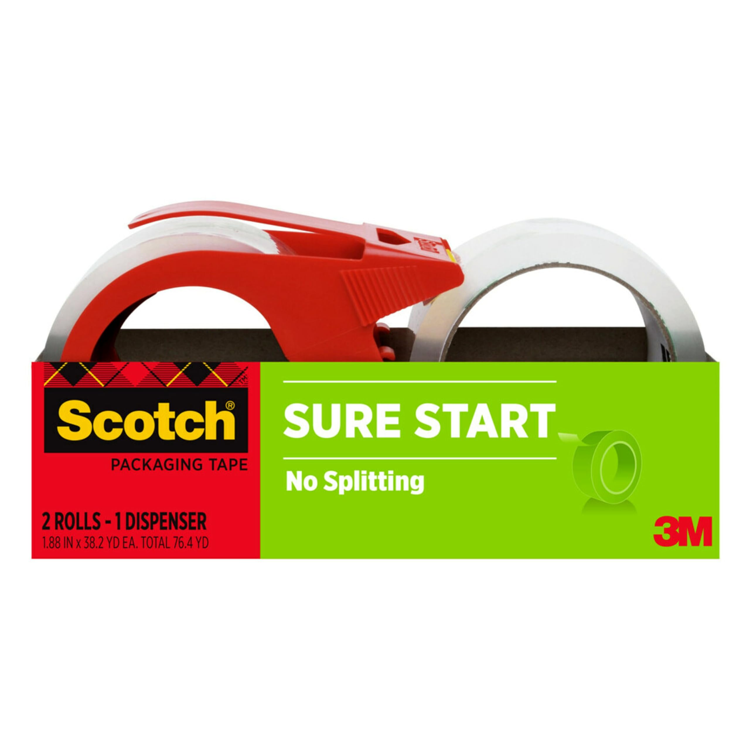 Scotch Sure Start Packaging Tape, 1.88 x 38.2 yd, Designed for Packing, Shipping and Maili
