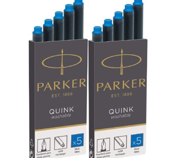 Parker Quink Washable Ink Fountain Pen Refill Cartridges, 10 Blue Ink Refills (3016031PP)
