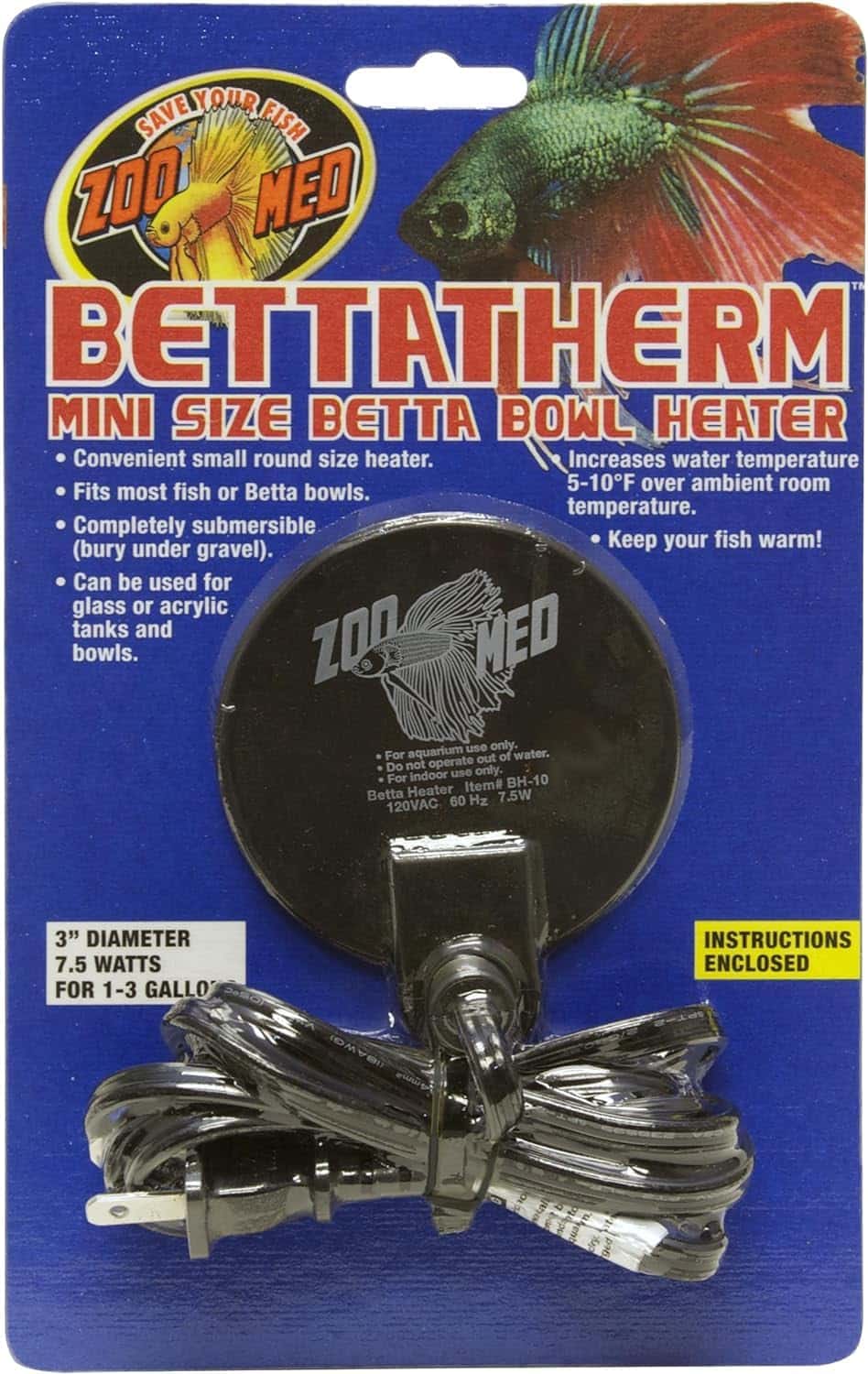 Zoo Med BettaTherm Submersible Betta Bowl Heater 7.5 Watts
