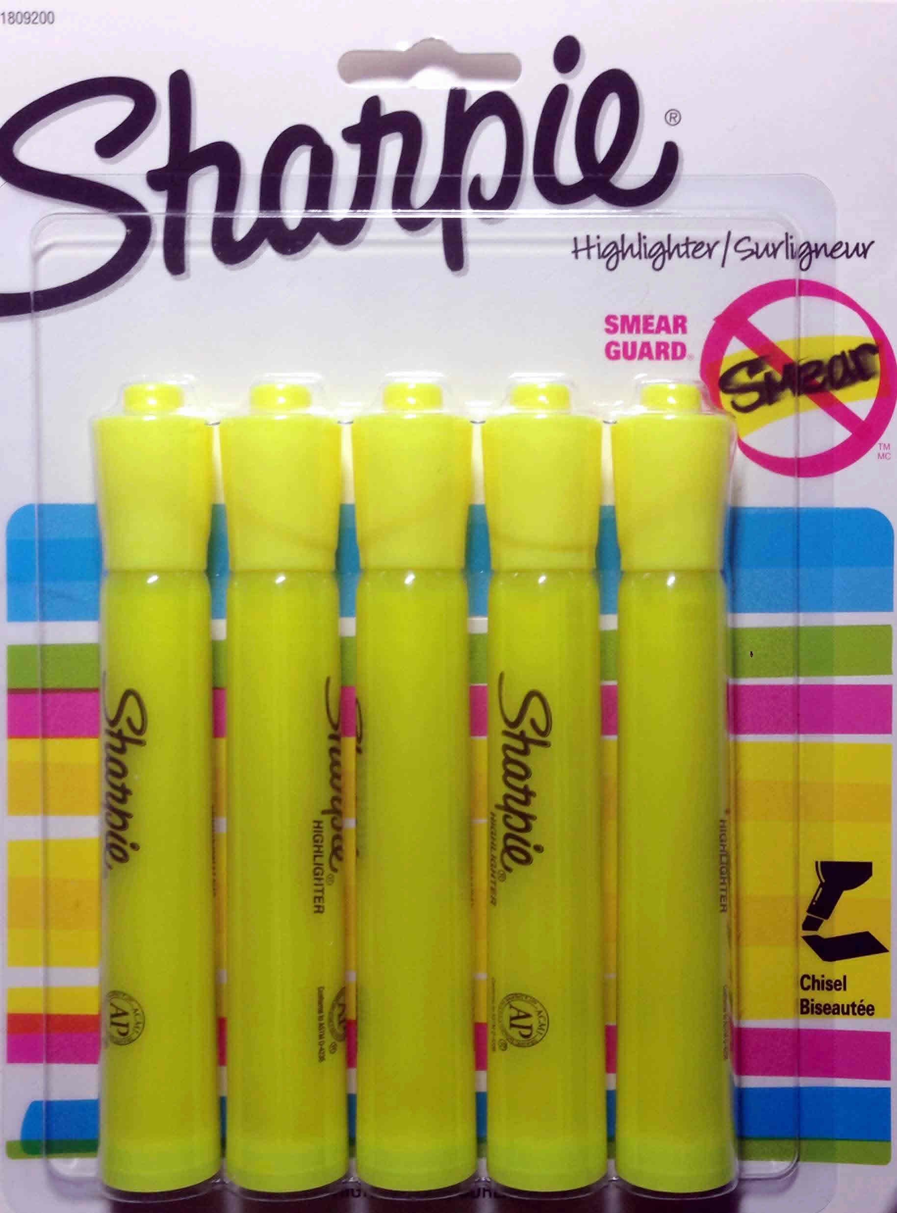 SHARPIE Accent Highlighter Tank style Chisel Tip Fluorescent Yellow, Pack of 5 (1809200) - Image 2