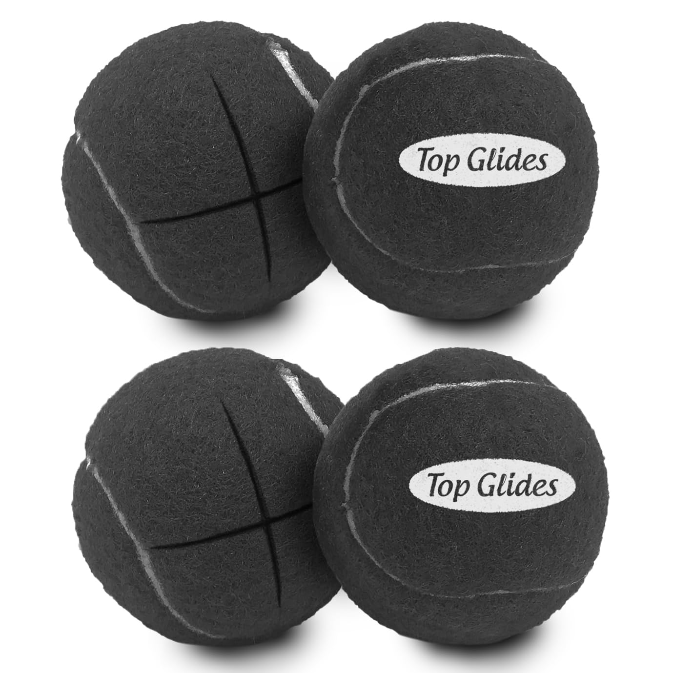 Top Glides Precut Walker Tennis Ball Glides - Black - 2 Pairs