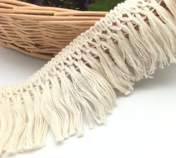 FQTANJU 5 Yards X 6cm Wide Cotton Tassel Fringe in Beige. (6cm)