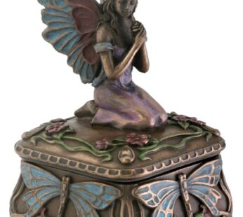 SUMMIT COLLECTION Art Nouveau Kneeling Fairy Jewelry Box with Dragonfly and Blooming Flowe