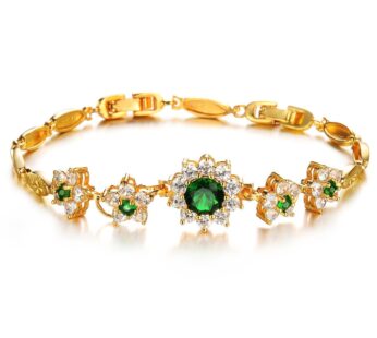 Womens Bangle Bracelets, Kredy 18K Gold Adjustable Emerald Love Flower Link Bangles Bracel