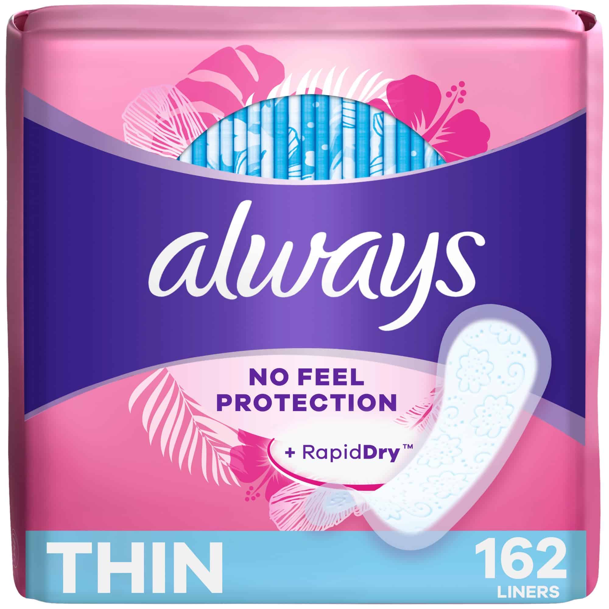 Always Thin Daily Panty Liners For Women, Light Absorbency, Unscented, 162 Count (Packagin