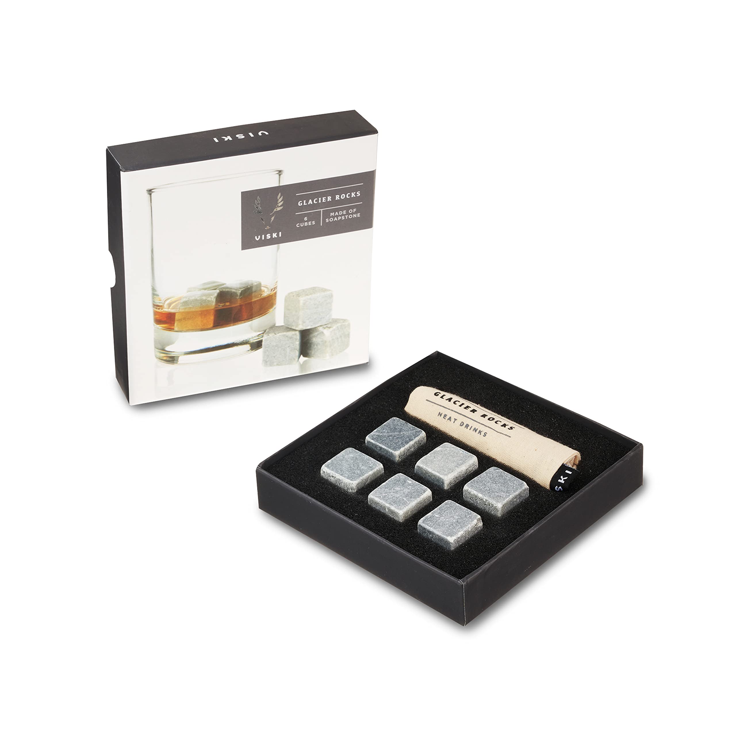 Viski Glacier Rocks, Whiskey Stones Set, Bourbon Rocks, Cocktails and Liquor Stones, Chill