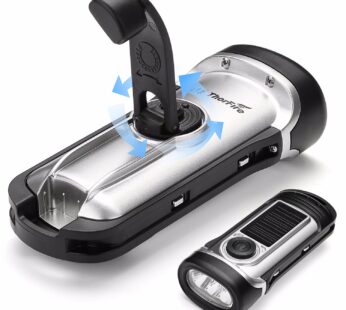 ThorFire Solar Flashlight Hand Crank Solar Powered Rechargeable Flashlight IPX6 Waterproof