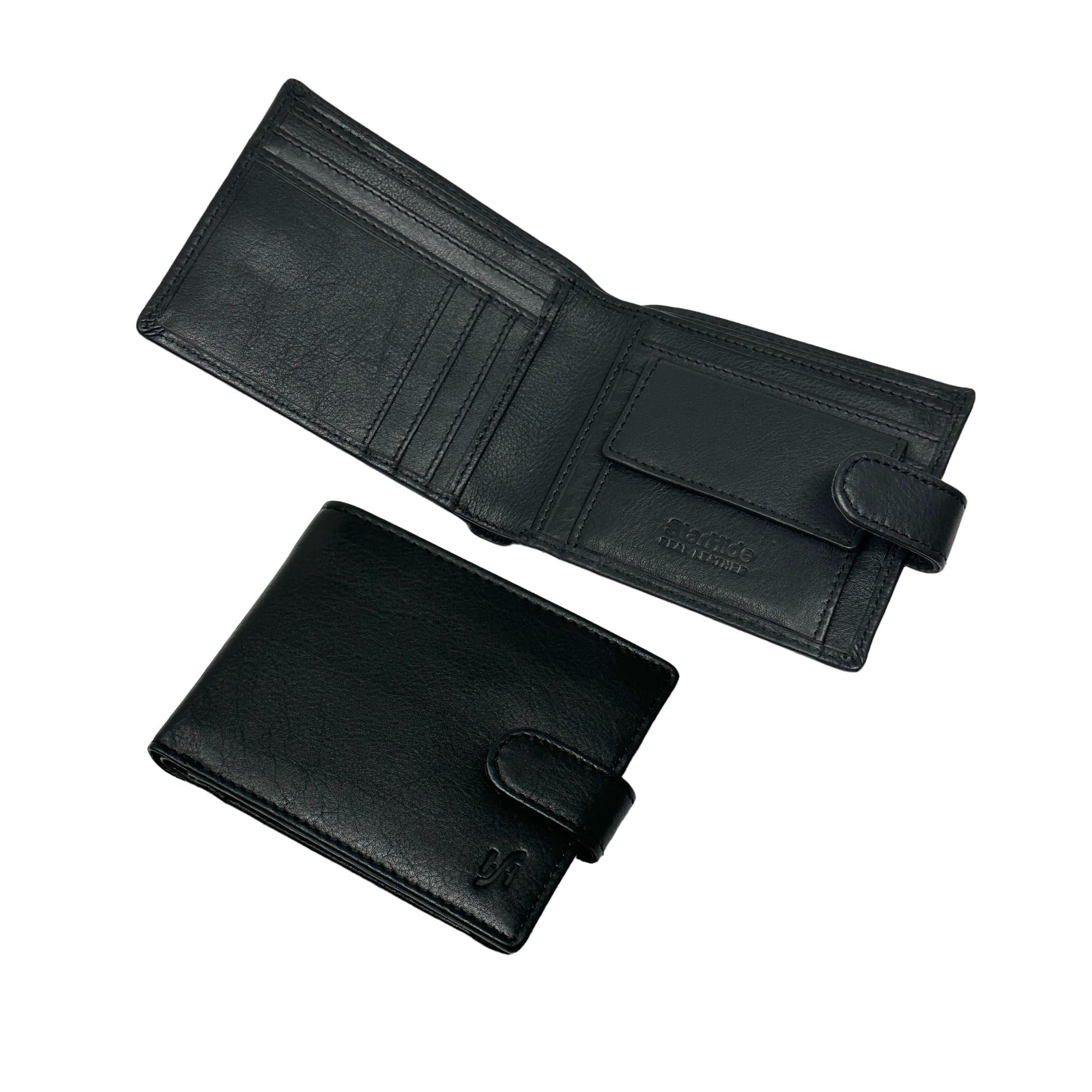 STARHIDE Men's Classic Bifold Coin Pocket Premium Genuine Leather Wallet Black - Image 2