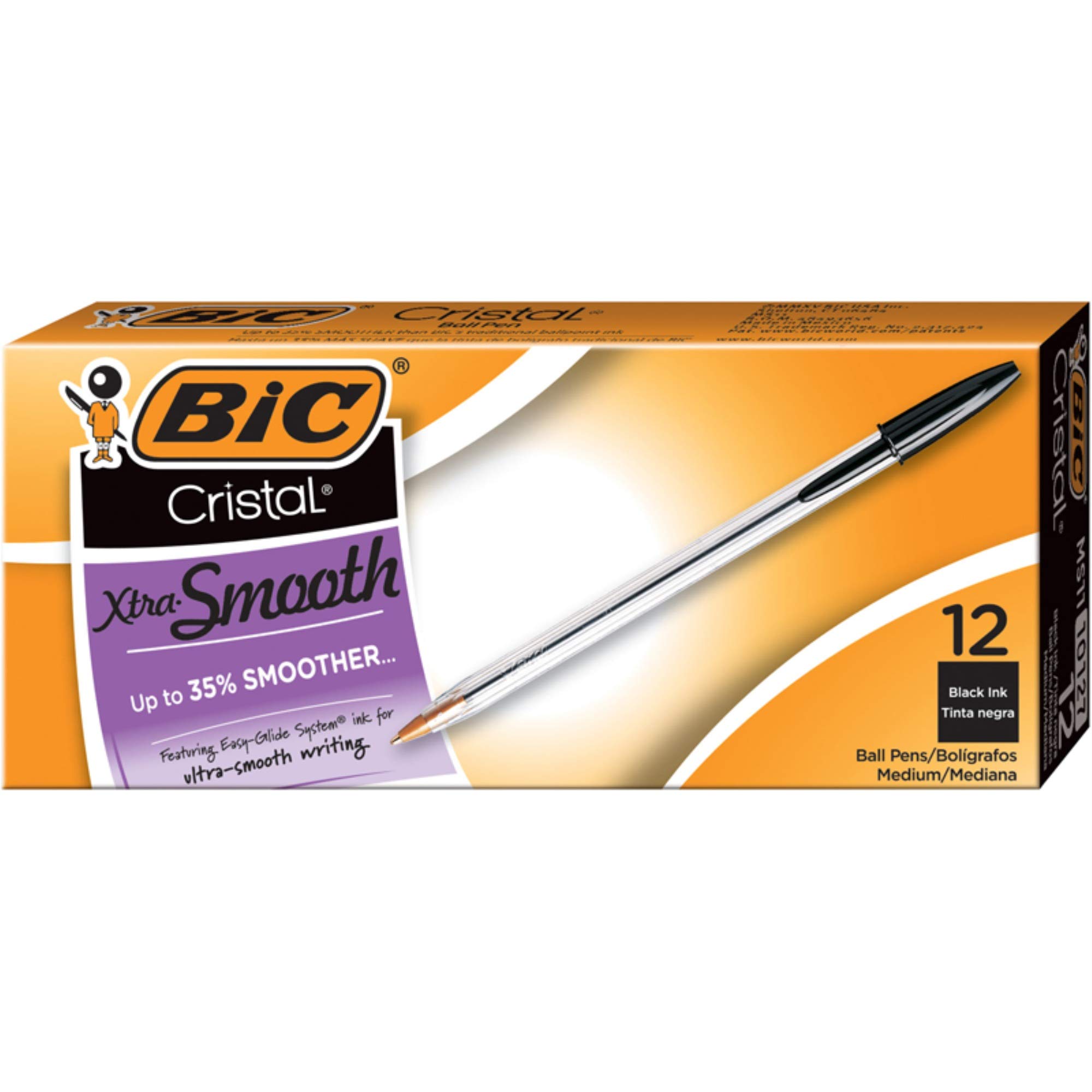 BIC Cristal Xtra Smooth Ballpoint Pen, Black Ink, 1mm, Medium, Dozen