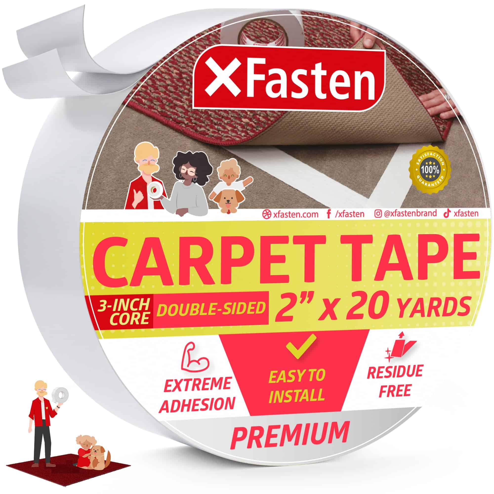 XFasten Carpet Tape Double Sided - Heavy Duty 2 x 20 yds Gentle on Surface Double Sided C - Image 2