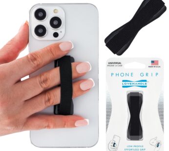 LOVEHANDLE Phone Grip for Most Smartphones and Mini Tablets, Black Elastic Strap with Blac