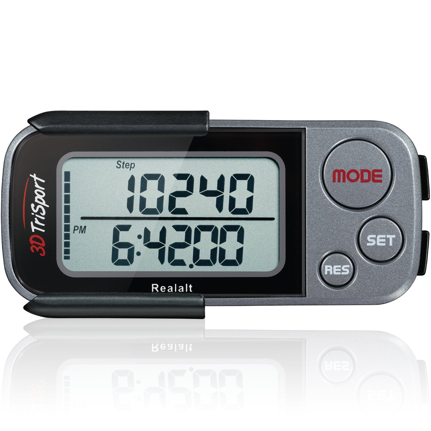 3DTriSport Walking 3D Pedometer with Clip and Strap, Free eBook | 30 Days Memory, Accurate
