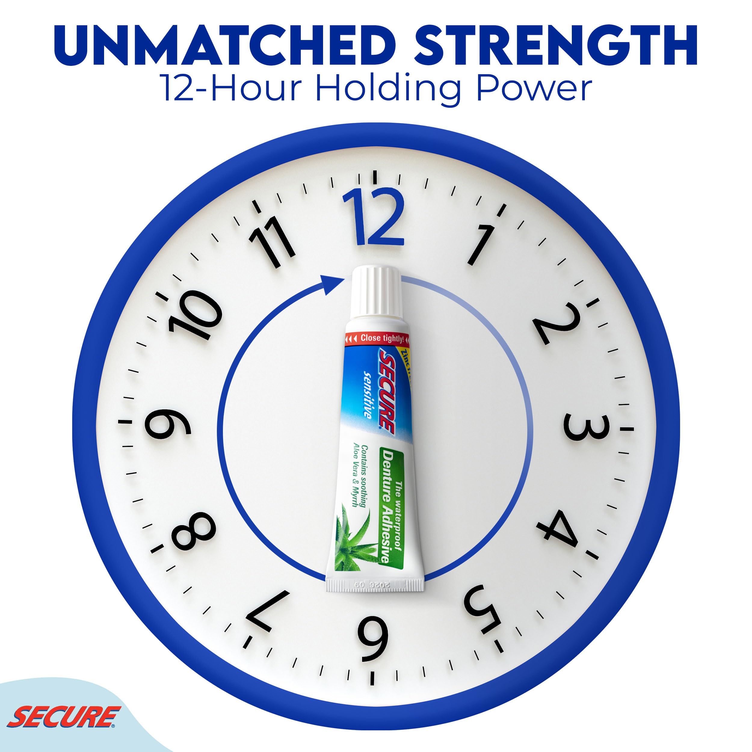 Secure Sensitive Denture Adhesive with Aloe Vera & Myrrh 12-Hour Max Hold Patented Wat - Image 5