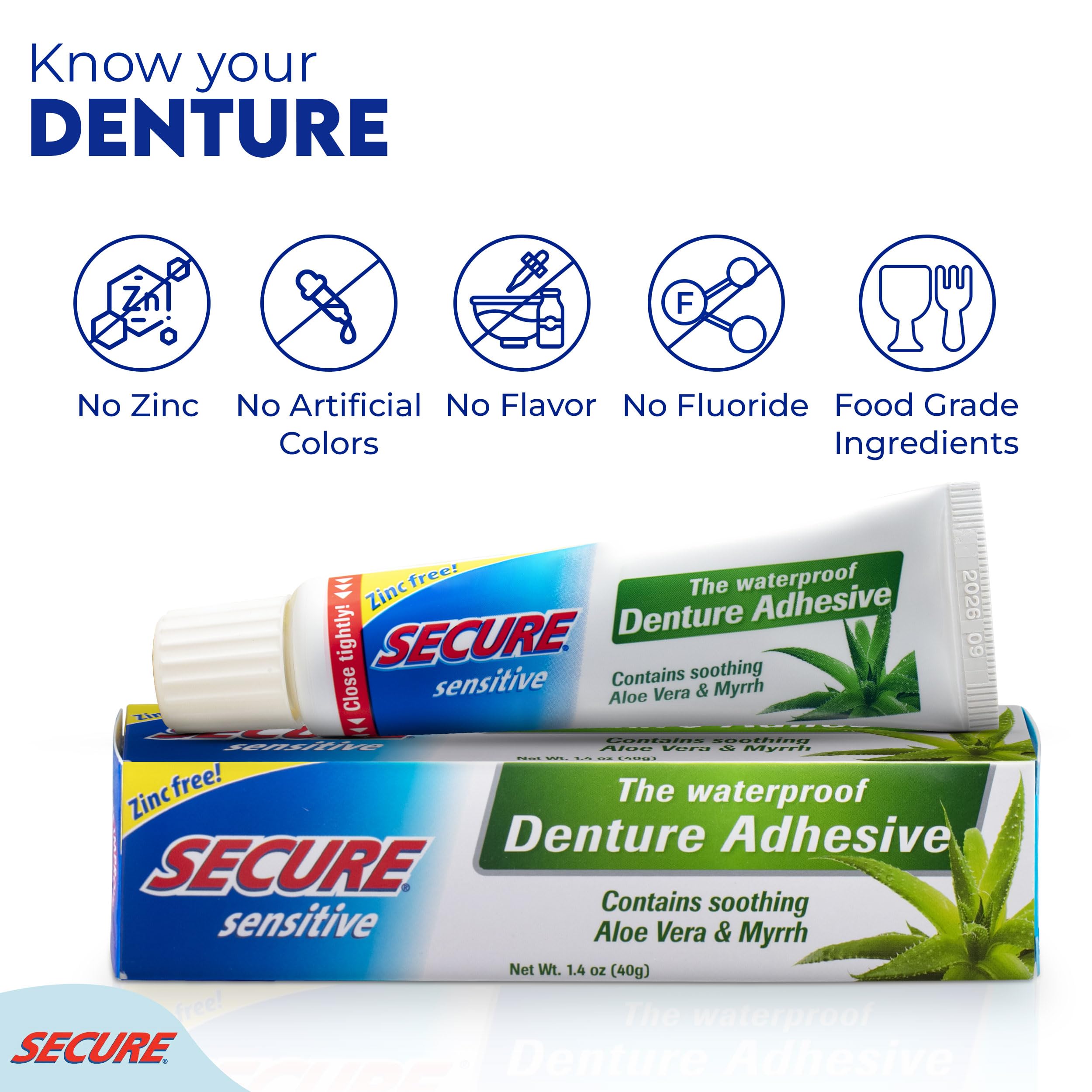 Secure Sensitive Denture Adhesive with Aloe Vera & Myrrh 12-Hour Max Hold Patented Wat - Image 4