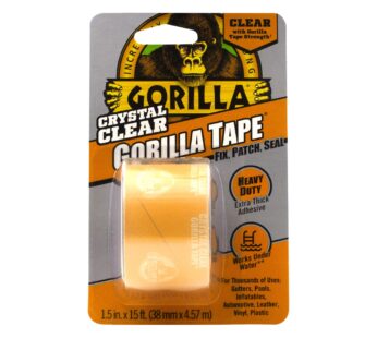 Gorilla Crystal Clear Repair Duct Tape, 1.88 x 5 yd, Clear, (Pack of 1)