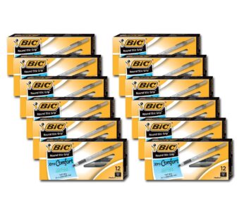 Bic Ultra Round Stic Grip Ball Point Pens, Medium Point, 1.2 mm, Black Ink (144 Pens)