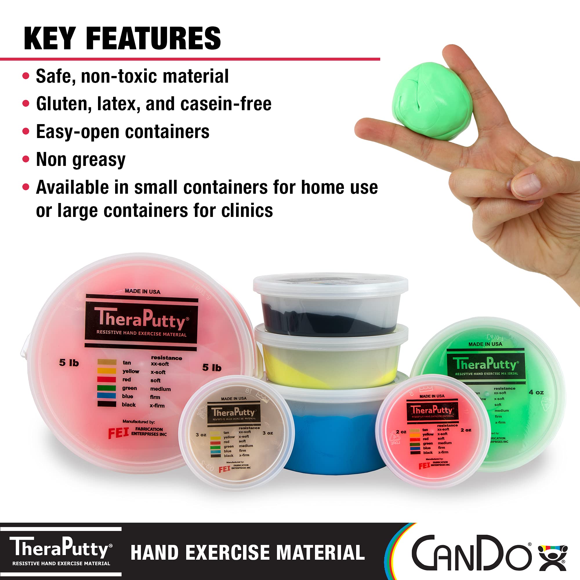 CanDo TheraPutty Standard Hand Exercise Putty For Rehabilitation, Exercises, Hand Therapy, - Image 5