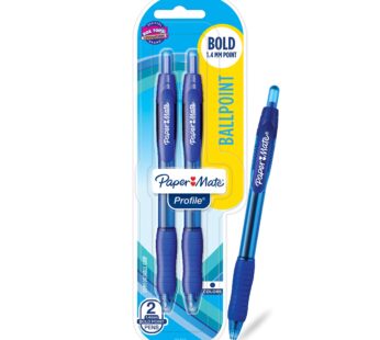 Paper Mate Profile Retractable Ballpoint Pens, Bold (1.4mm), Blue, 2 Count