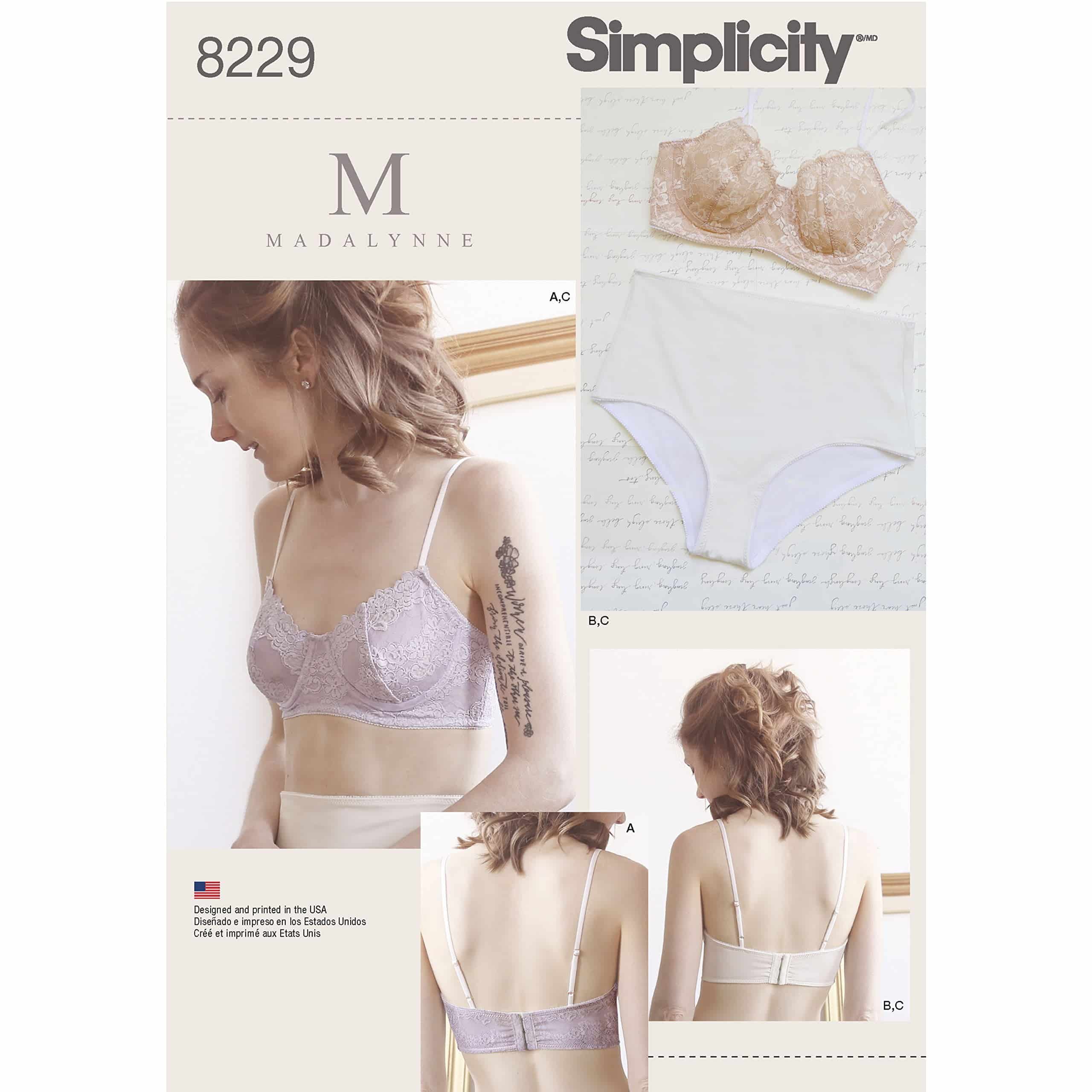 Simplicity Pattern 8229 Misses' Underwire Bras and Panties by Madalynne, Size 32A - 42DD /