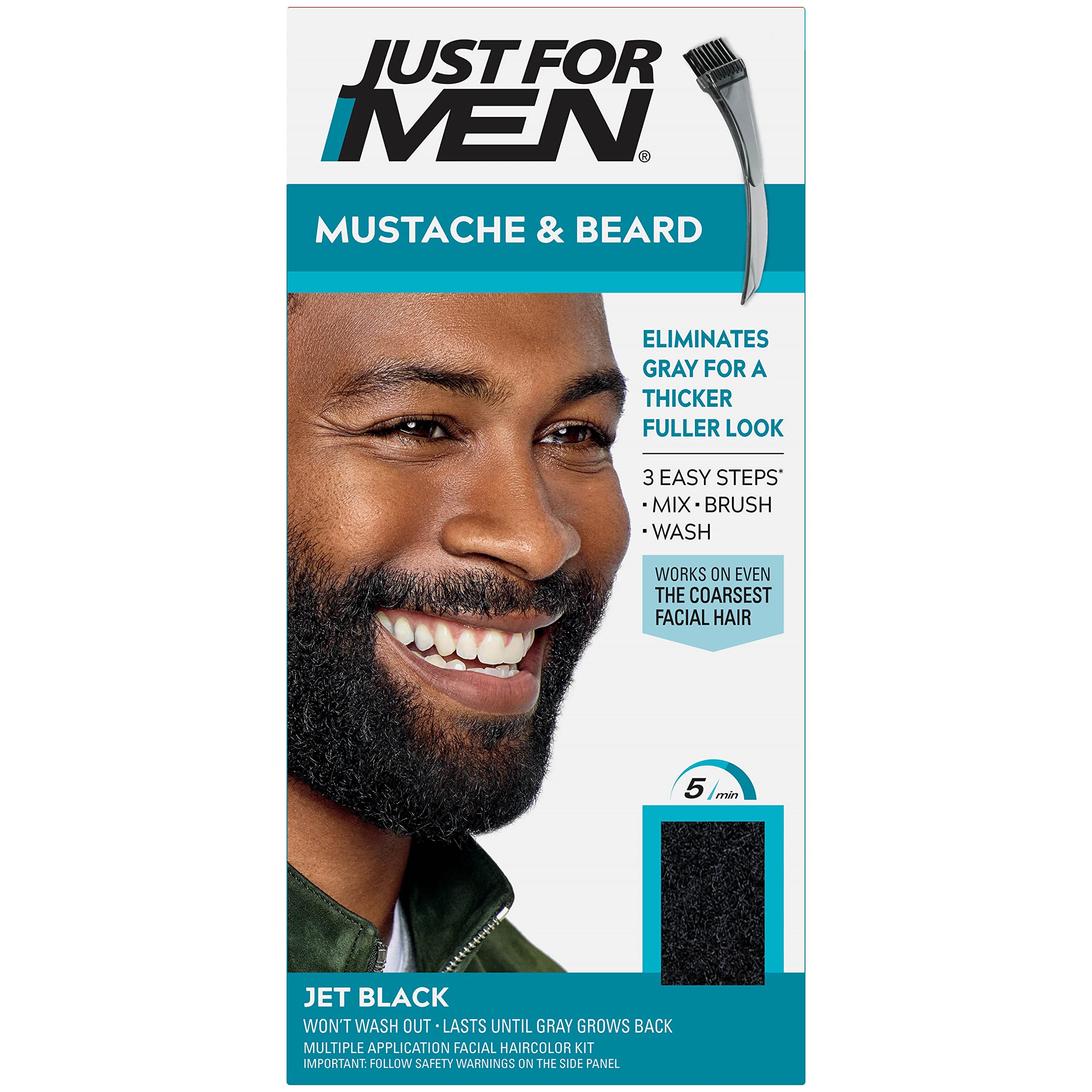 Just For Men Mustache & Beard, Beard Dye for Men with Brush Included for Easy Application,