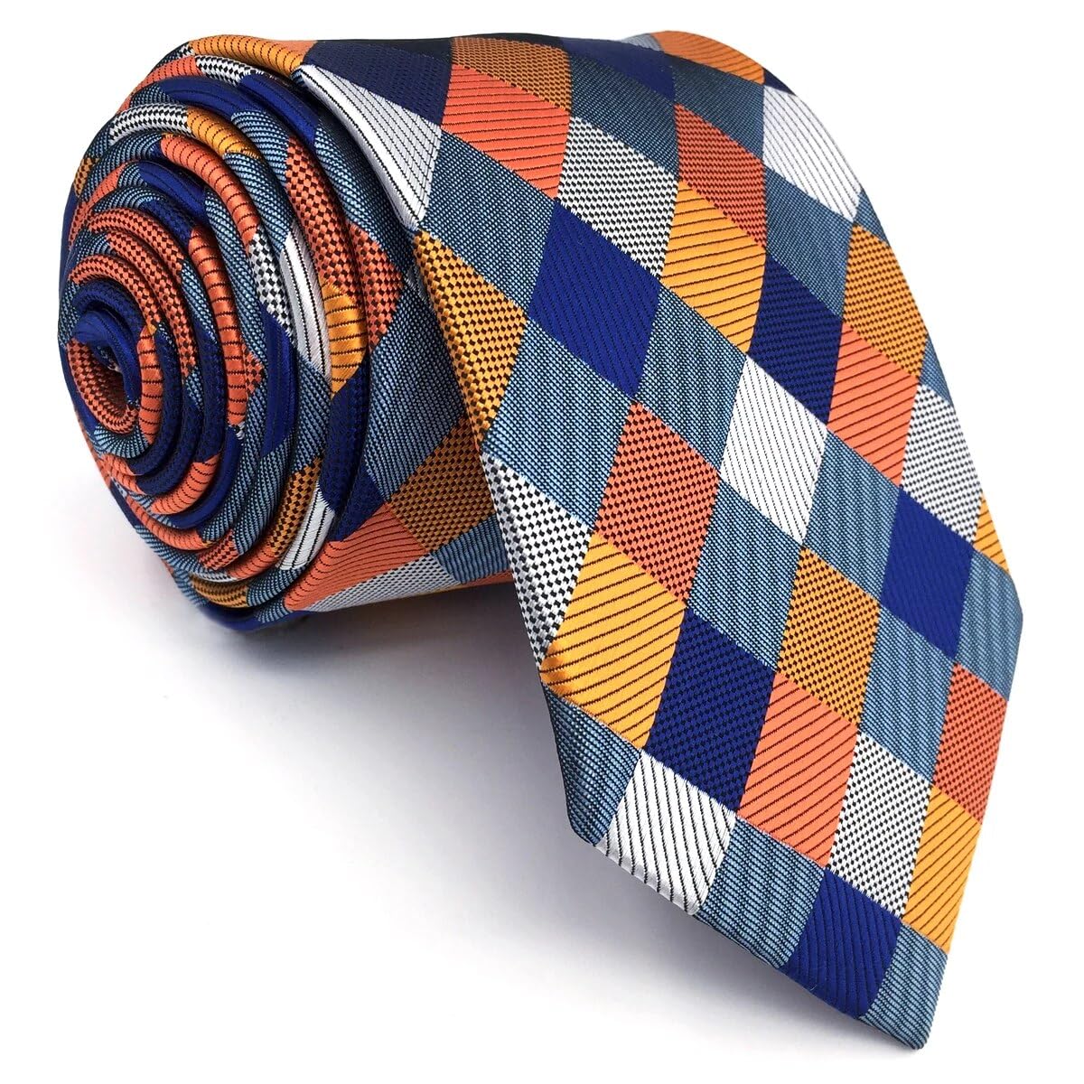 S&W SHLAX&WING Tie Sets for Men Neckties Blue Orange Check Extra Long Size 63" - Image 2