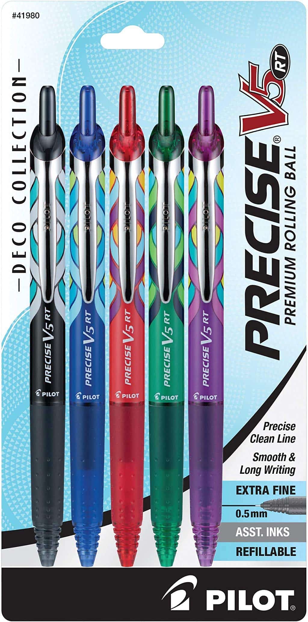 Pilot, Precise V5 RT Deco Collection Refillable & Retractable Liquid Ink Rolling Ball Pens