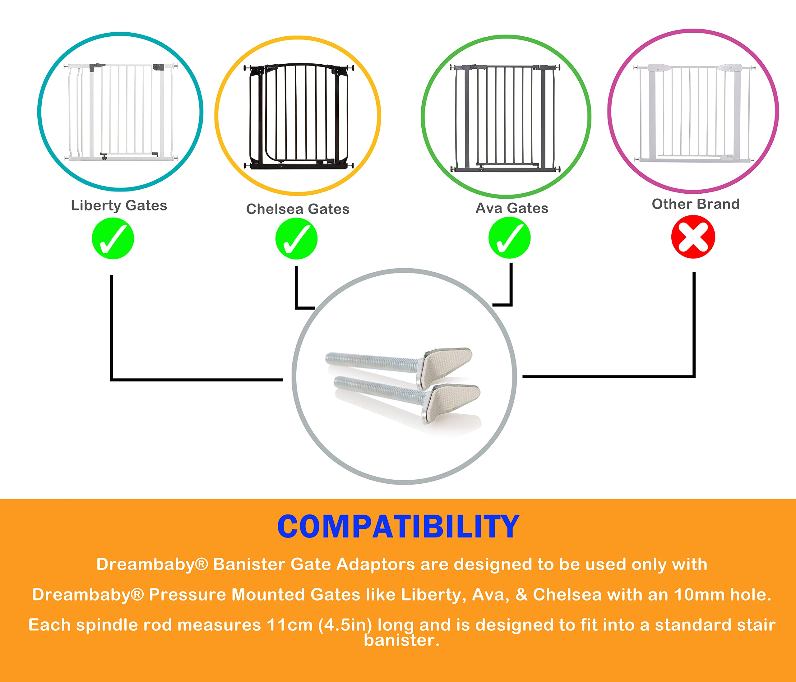 Dreambaby Y-Shaped Spindle Rod Banister Gate Adaptors - For Dreambaby Pressure Mounted Gat - Image 3