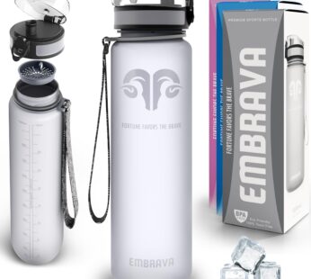 Embrava Best Sports Water Bottle – 32oz Large – Fast Flow, Flip Top Leak Proof Lid – Non-T