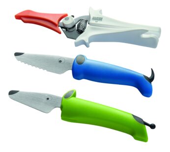 Kuhn Rikon KinderKitchen Children s Knife, Set of 3 – Including Scissors, Green, Blue & Wh