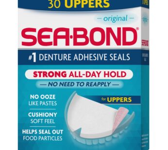 Sea Bond Secure Denture Adhesive Seals, Original Uppers, Zinc-Free, All-Day-Hold, Mess-Fre