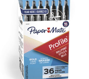 Paper Mate Profile Retractable Ballpoint Pens, Bold Point (1.4mm), Black, 36 Count