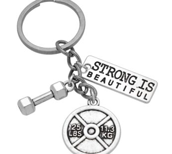 Art Attack Strong Is Beautiful Workout Gym Keychain, Barbell Dumbbell Weight Exercise Pend