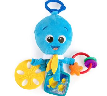 Baby Einstein Activity Arms Octopus BPA Free Clip on Stroller Toy with Rattle and Mirror,