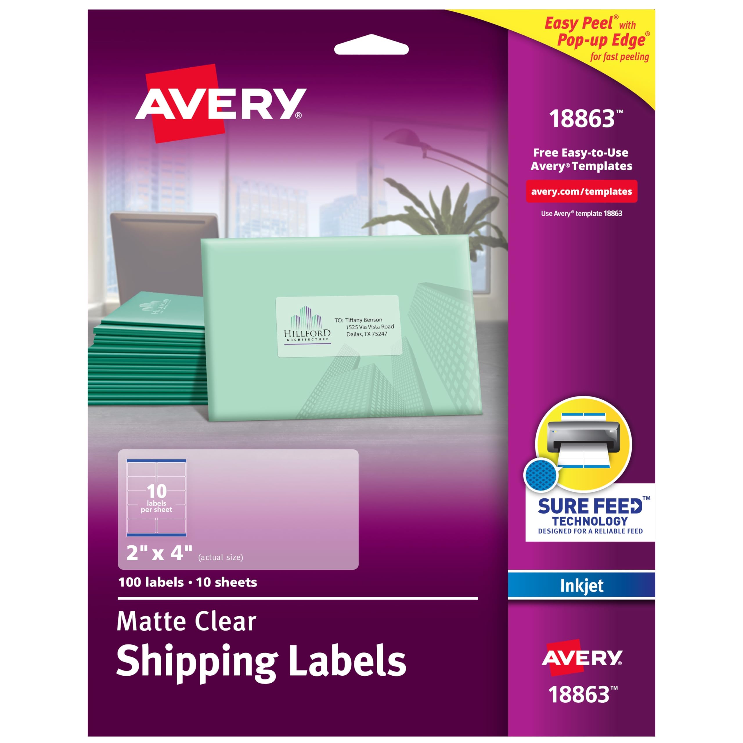 Avery Printable Shipping Labels with Sure Feed, 2" x 4", Matte Clear, 100 Blank Mailing La - Image 2