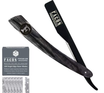 100 BLADES + Fac n Professional Wooden Straight Edge Barber Razor – Salon Quality Cut Thro
