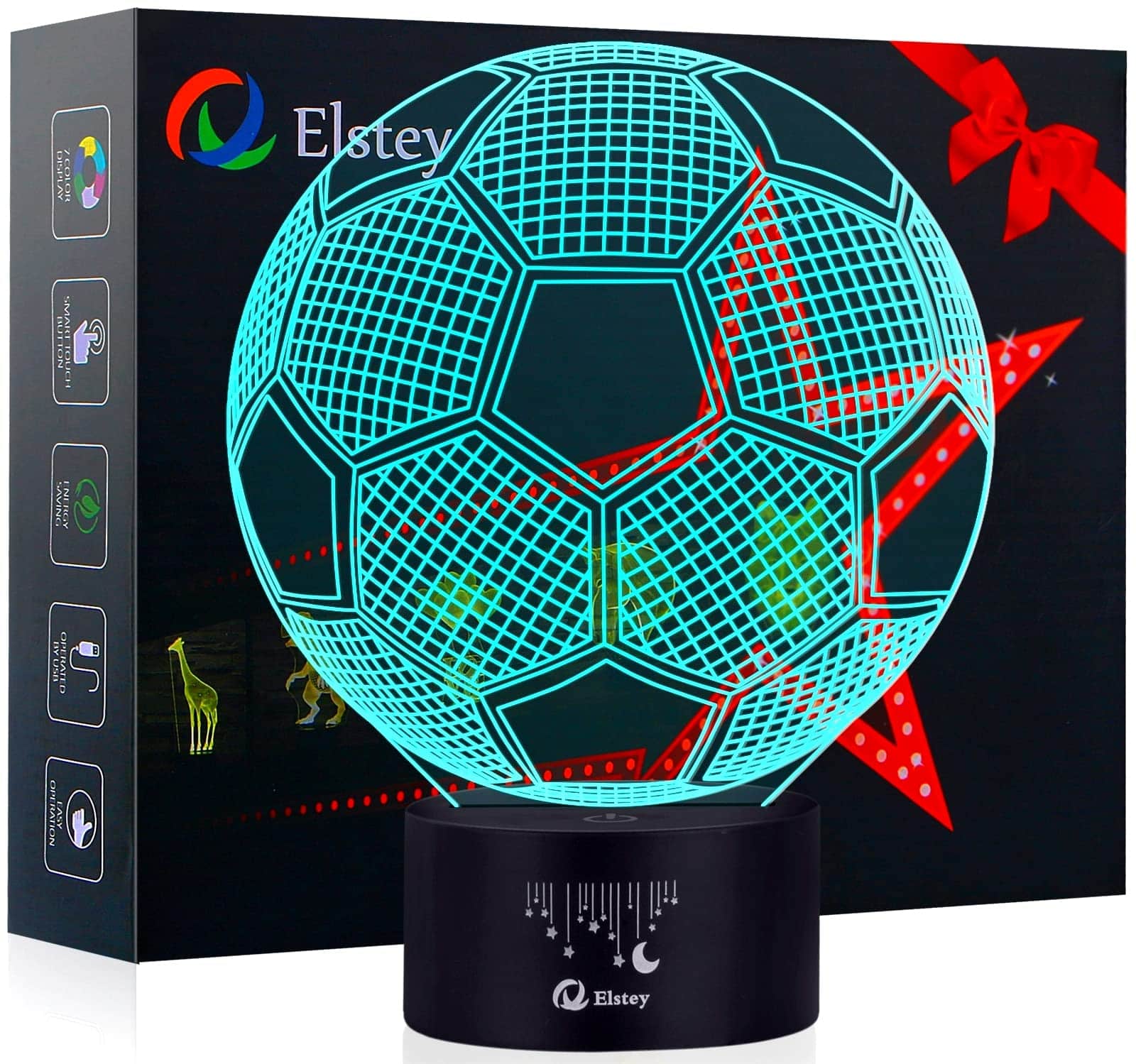 Elstey Soccer 3D LED Night Light Touch Table Desk Optical Illusion Lamps, 7 Color Changing