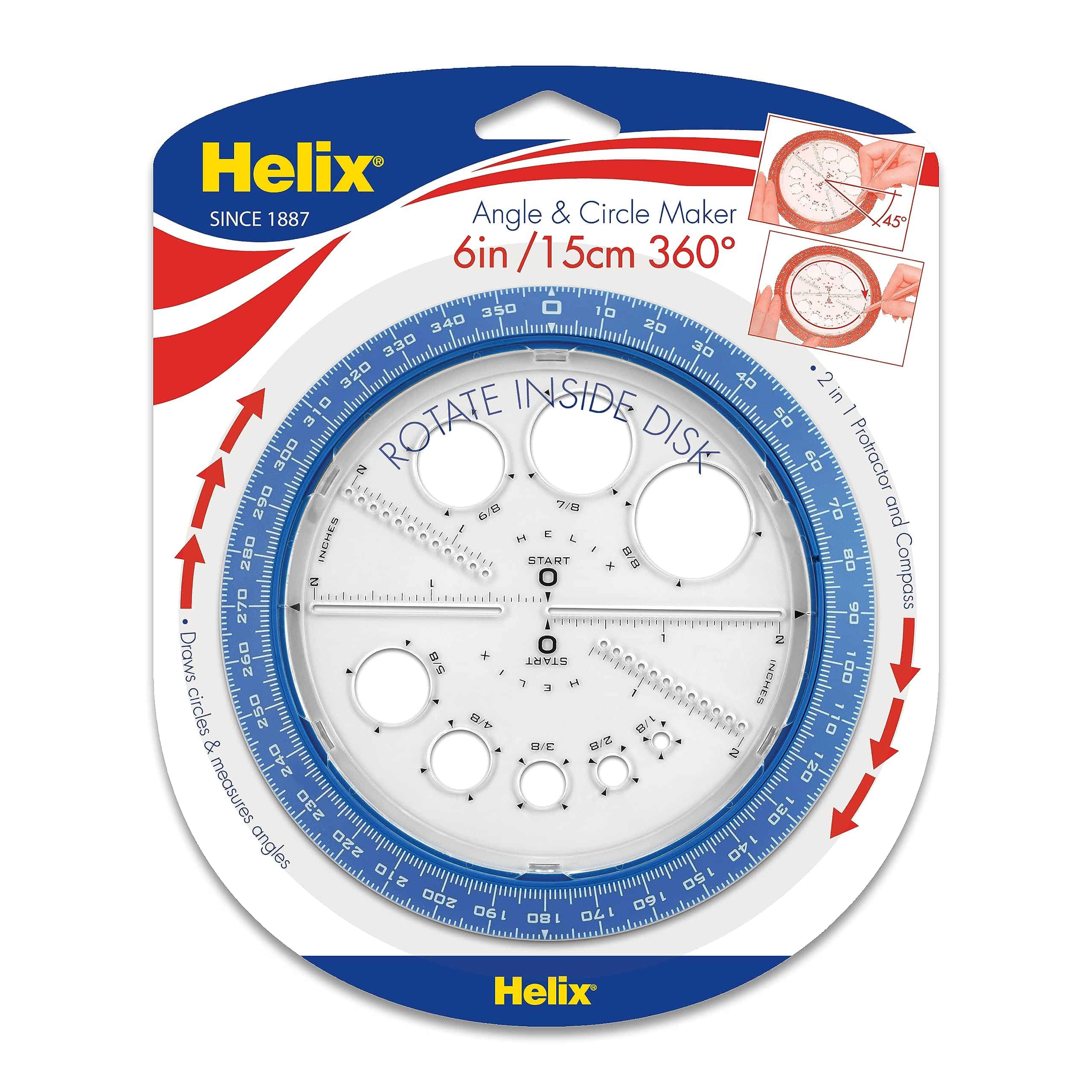 Helix Angle and Circle Maker with Integrated Circle Templates, 360 Degree, 6 Inch / 15cm,