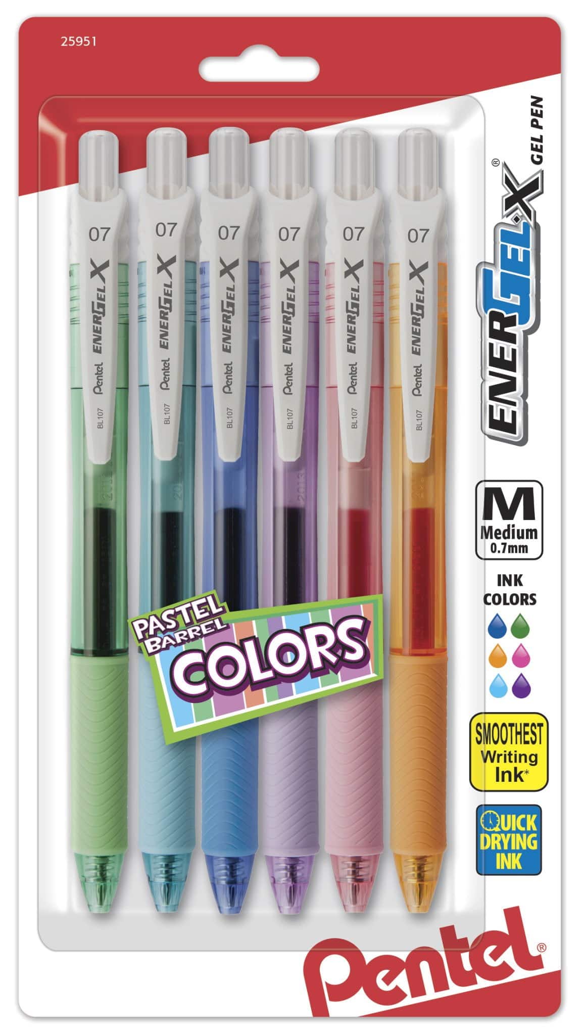 Pentel Energel-X Pastel Barrels Retractable, Medium Line, Assorted Ink Colors Pack of 6 (B - Image 2