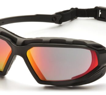 Pyramex Safety Highlander XP Eyewear, Black-Gray Frame/Sky Red Mirror Anti-Fog Lens