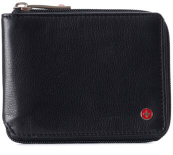 Alpine Swiss Logan Zipper Bifold Wallet For Men or Women RFID Safe Comes in a Gift Box Bla