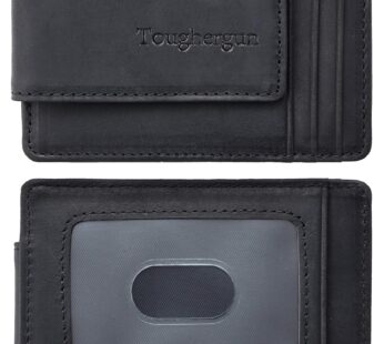 Toughergun Genuine Leather Magnetic Front Pocket Money Clip Wallet RFID Blocking(Black)