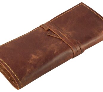 Rustic Genuine Leather Pencil Roll – Pen and Pencil Case – Dark Brown