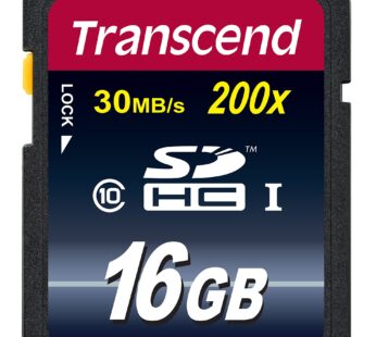 Transcend 16GB SDHC Class 10 Flash Memory Card Up to 30MB/s (TS16GSDHC10)