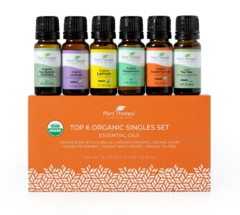 Plant Therapy Top 6 USDA Organic Essential Oil Set – Lavender, Peppermint, Eucalyptus, Lem