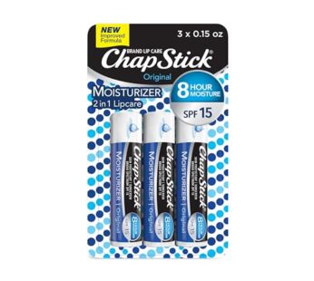 ChapStick Moisturizer Original Lip Balm Tubes, SPF 15 and Skin Protectant – 0.15 Oz, 3 Cou