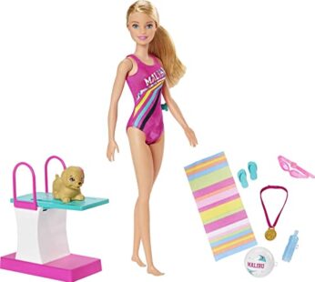 Barbie Dreamhouse Adventures Swim ‘n Dive Doll, 11.5-Inch, in Swimwear, with Swimming Feat