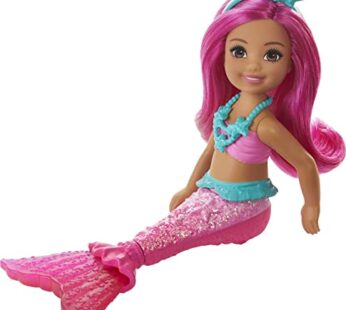 Barbie Dreamtopia Chelsea Mermaid Doll with Pink Hair & Tail, Royal Headband Accessory, Sm