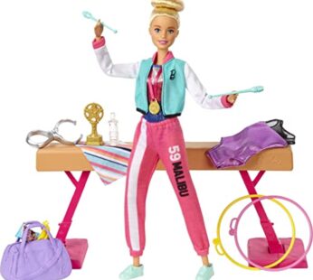 Barbie Gymnastics Playset with Doll and 15+ Accessories, Twirling Gymnast Toy with Balance