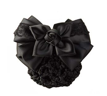 Women Hair Bun Cover Net Snood Hairnet Bowknot Decor Satin Bow Barrette French Hair Clip B